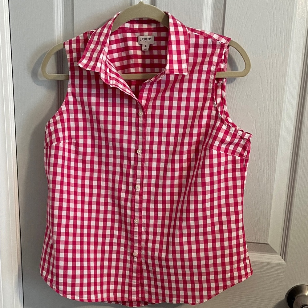 J. Crew Red and White Gingham Sleeveless Blouse